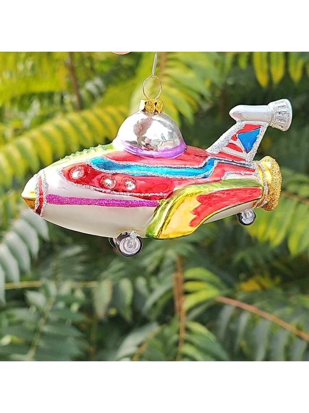Glass Airplane Space Ship Christmas Ornament Rare Collectable 5.5 Inch